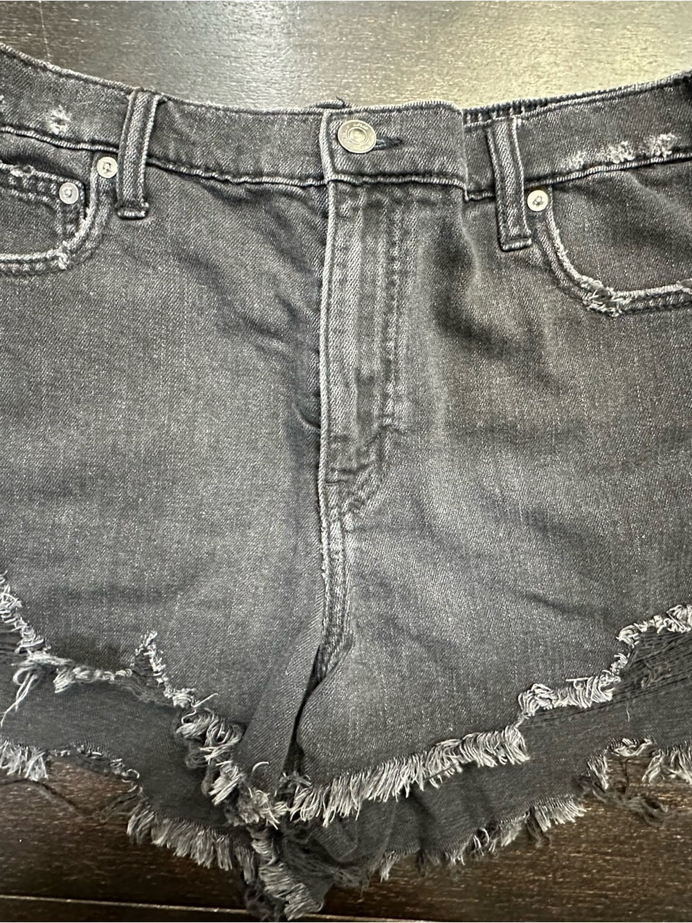 aerie Black Distressed Denim Jean Shorts